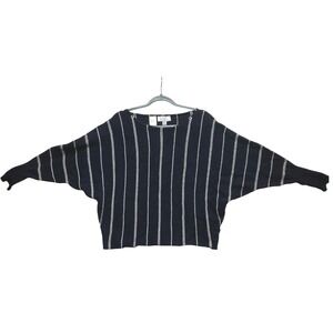 Magaschoni Sweater Womens 1X Woman Navy Blue Knit White Vertical Stripe Batwing